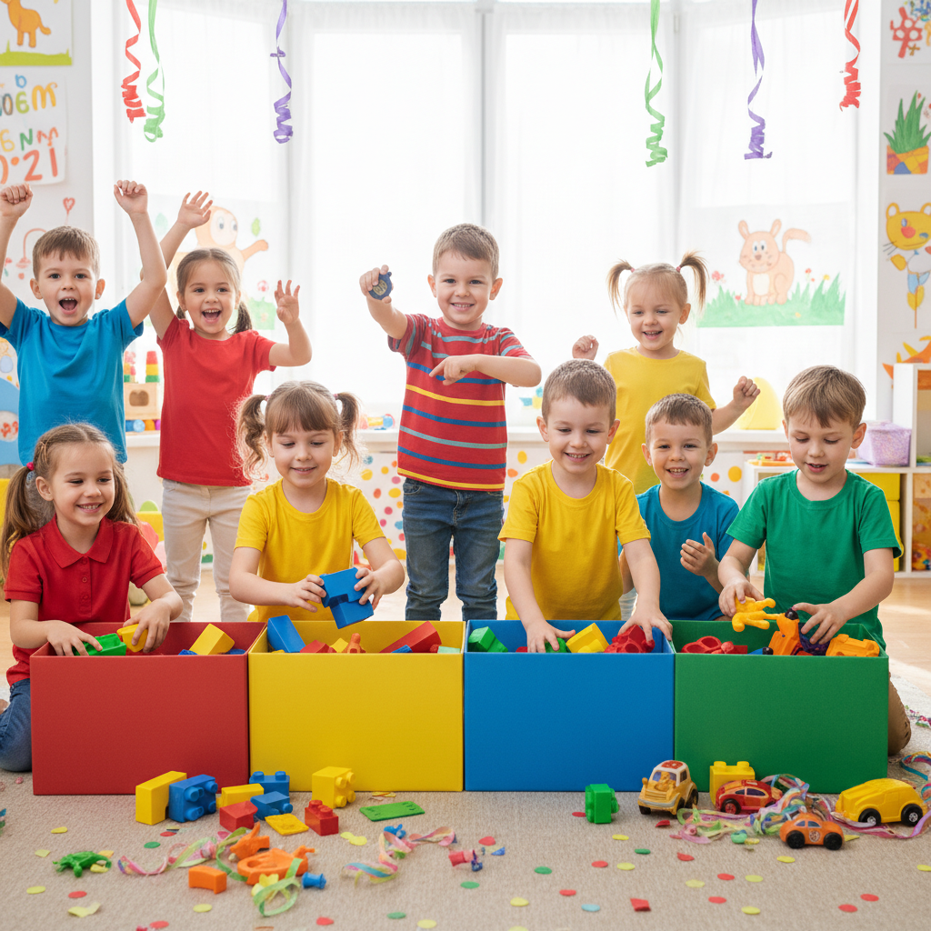 Organizar juguetes de los niños de forma creativa y funcional.